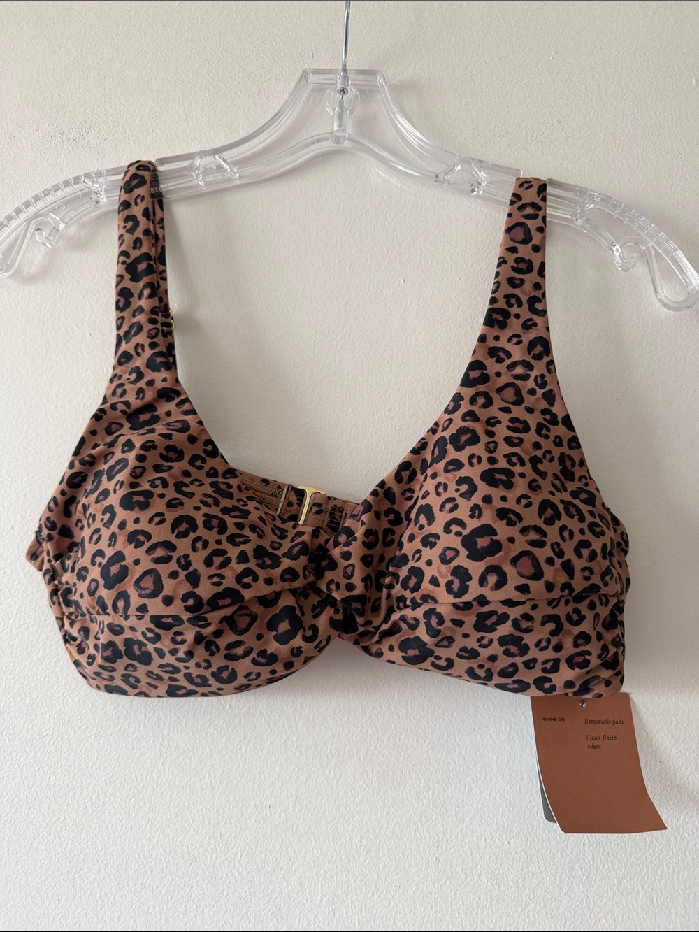 NWT Shade & Shore Leopard Print Twist Front Bikini Top Size L (12-14) Swim Top